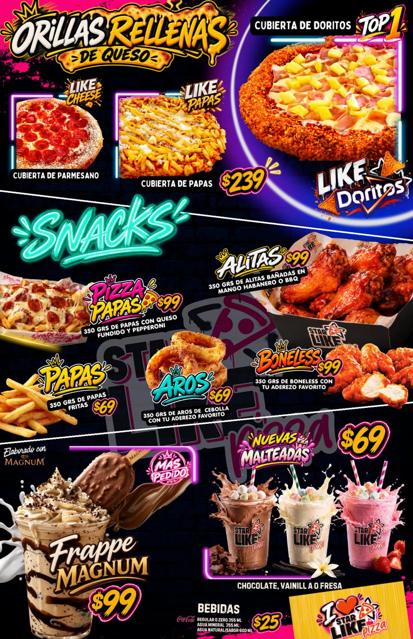 Orillas rellenas, snacks y bebidas con precios
